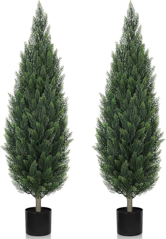 Set of 2 UV-Resistant 4FT Artificial Topiary Cedar Trees for Outdoor P