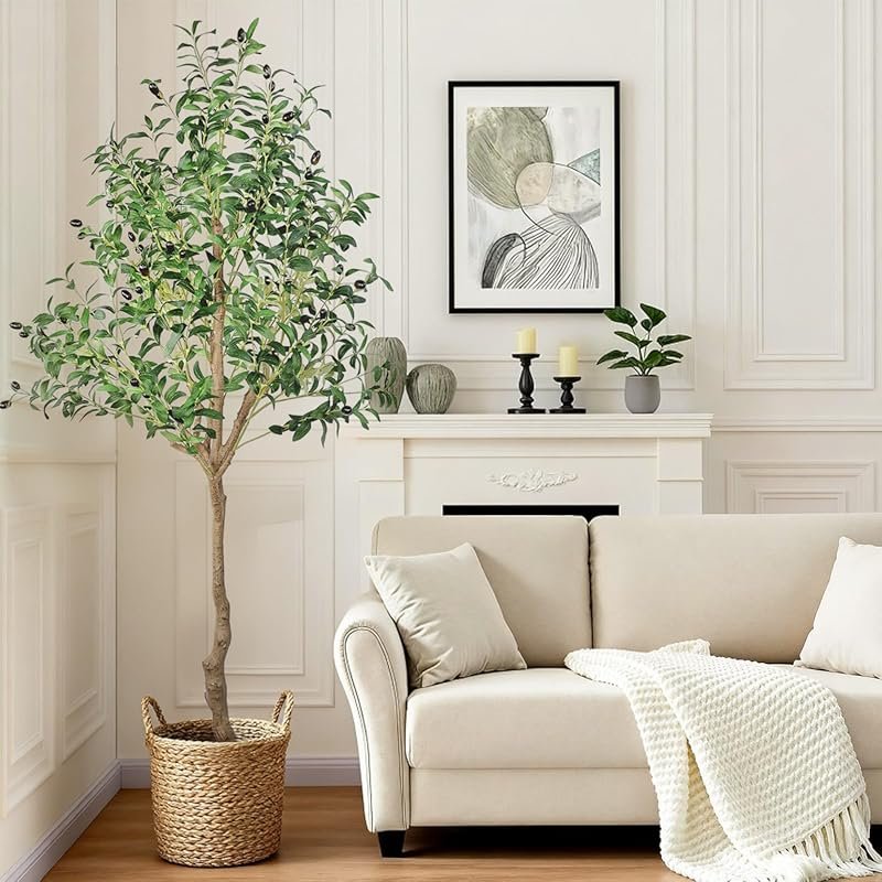 6FT Faux Olive Tree with Natural Wood Trunk and Lifelike Fruits in Pot
