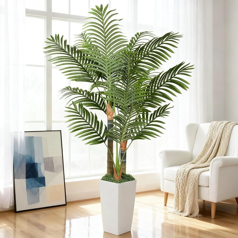 5ft Triple Faux Areca Palm Tree with Lifelike Leaves for Indoor Home O