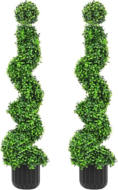 2-Pack 3FT Spiral Boxwood Topiary Trees, Durable Pots for Year-Round D