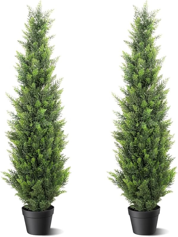 Set of 2 Realistic 4FT Artificial Cedar Topiary Trees for Home Office