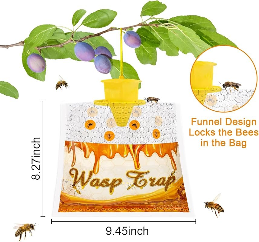 4-Pack Outdoor Disposable Wasp Traps – Hanging Hornet, Yellow Jacket & Carpenter Bee Catcher
