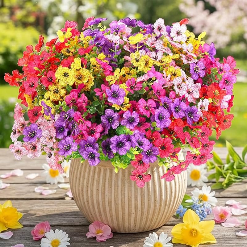 12 Bundles Multicolor Silk Daisy & Eucalyptus Fake Flowers for Indoor 