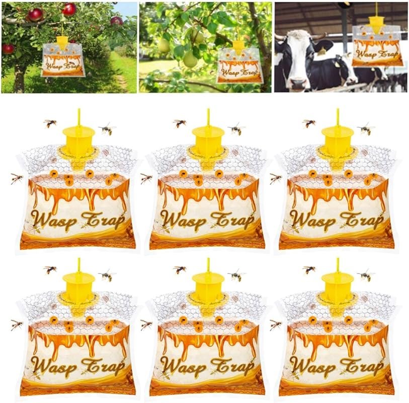 6-Pack Outdoor Disposable Wasp Traps – Hanging Yellow Jacket, Hornet & Carpenter Bee Catcher