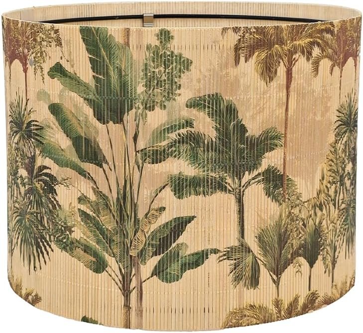 Handcrafted Bamboo Lampshade with Tropical Tree Design – Rustic & Elegant
