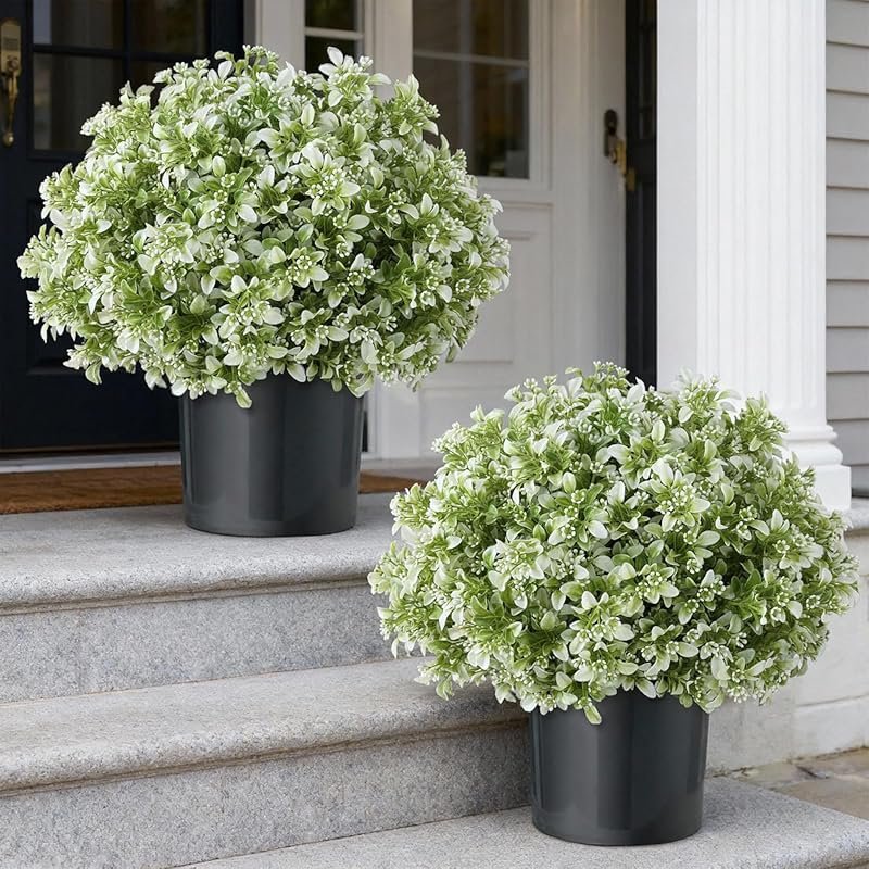 Set of 2 Realistic Artificial Boxwood Topiary Balls – Fake Eucalyptus 