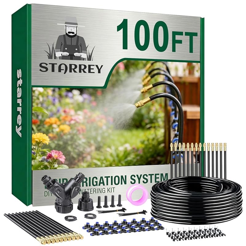 100Ft Upgraded Drip Irrigation Kit with 24 Adjustable Copper Nozzles