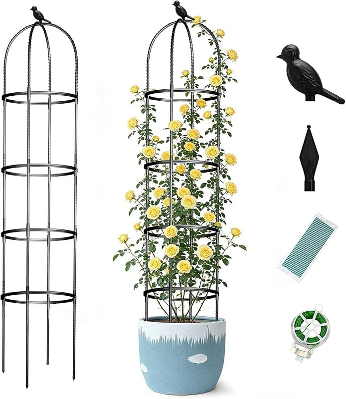 6ft Rustproof Plastic-Coated Metal Obelisk Trellis for Climbing Plants