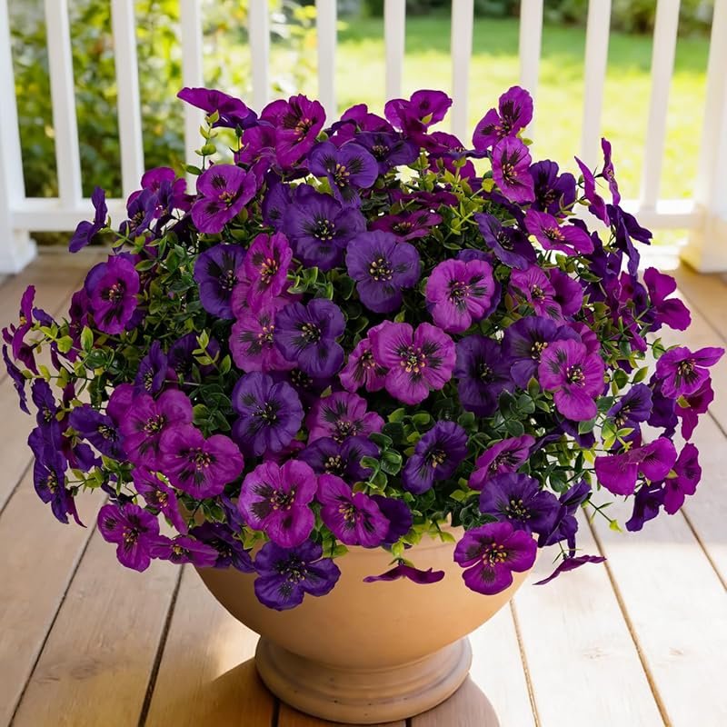 12 Piece UV Resistant Artificial Pansies, Two-Tone Fake Flowers for In