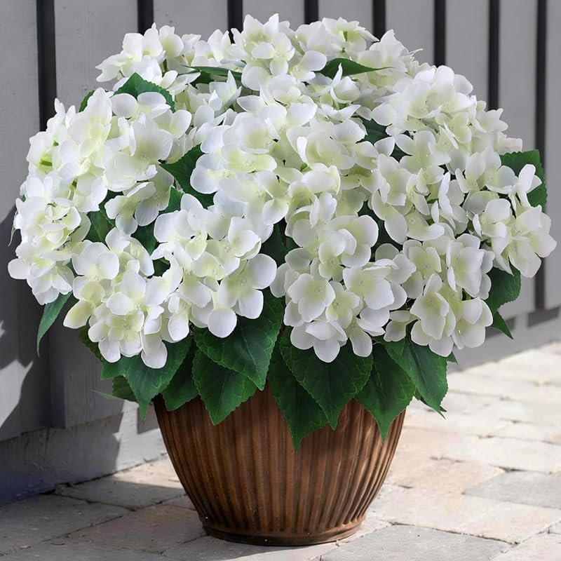 Sun-Resistant White Artificial Hydrangea Bouquets, Realistic Faux Silk
