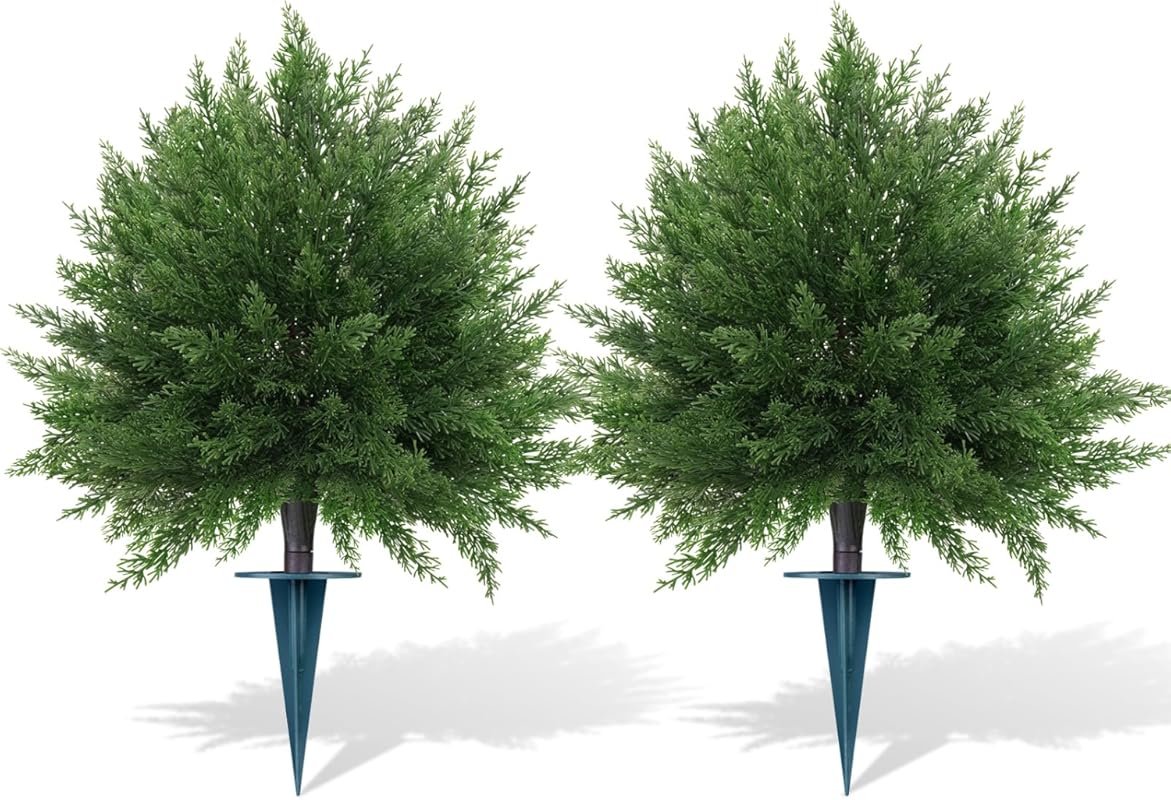 Set of 2 Grooy Artificial Cypress Topiary Bushes, UV-Resistant Fake Sh