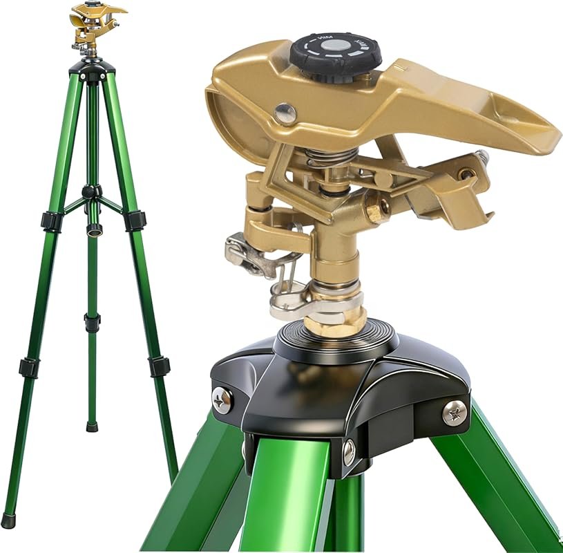 Hourleey Heavy Duty Impact Sprinkler on Tripod, 360° Rotating Yard and