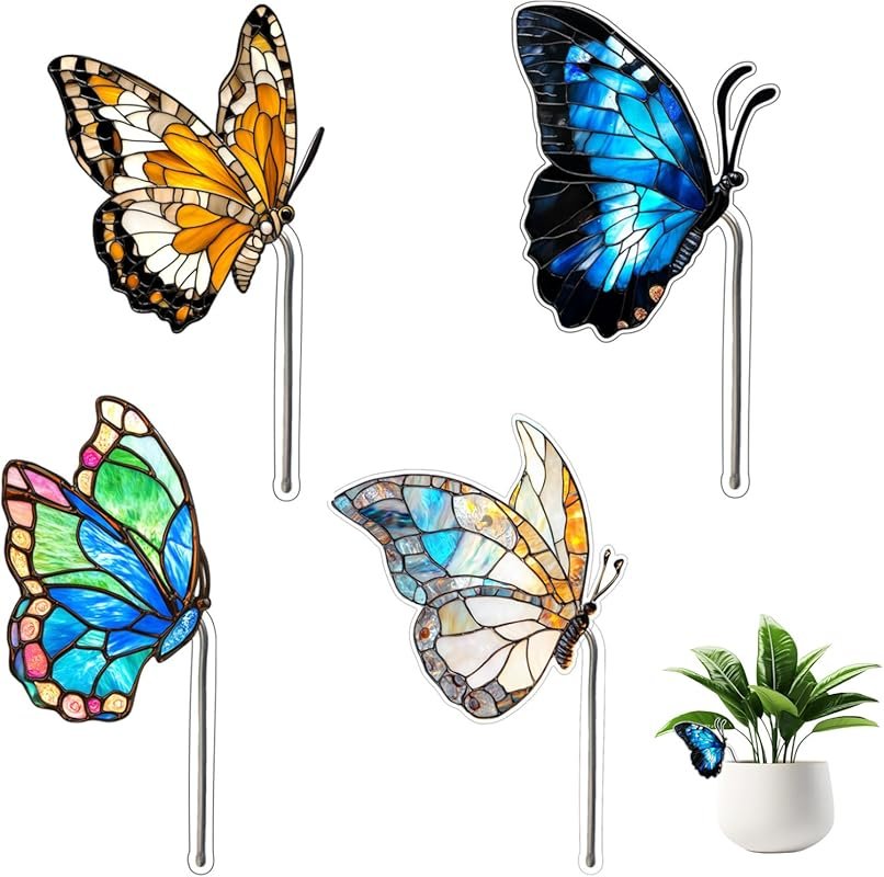 4PCS Vibrant Acrylic Monarch Butterfly Suncatchers – Garden Stake Deco