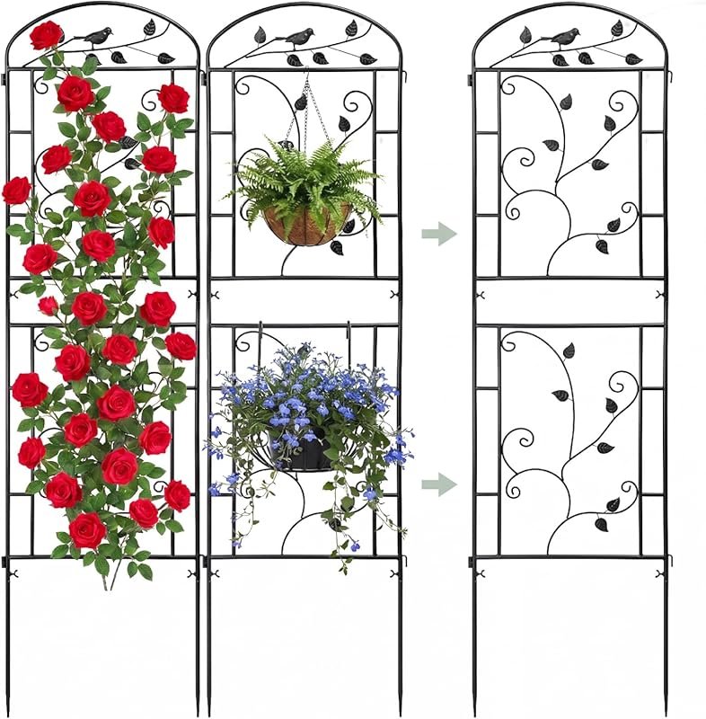 2-Pack 71x20in Metal Lattice Trellis, Black Coated Outdoor Support for