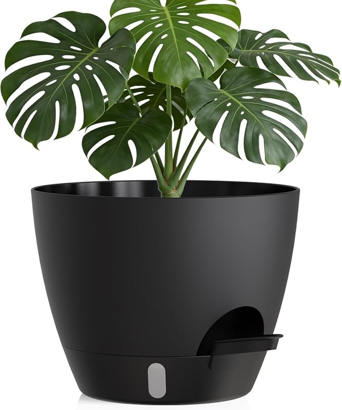12-Inch Self-Watering Planter with Drainage Holes, Water Level Indicat