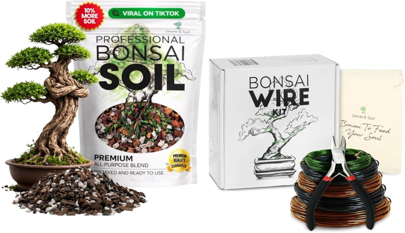 Bonsai Starter Bundle with Premium Soil, Training Wire, Cutter & Canva