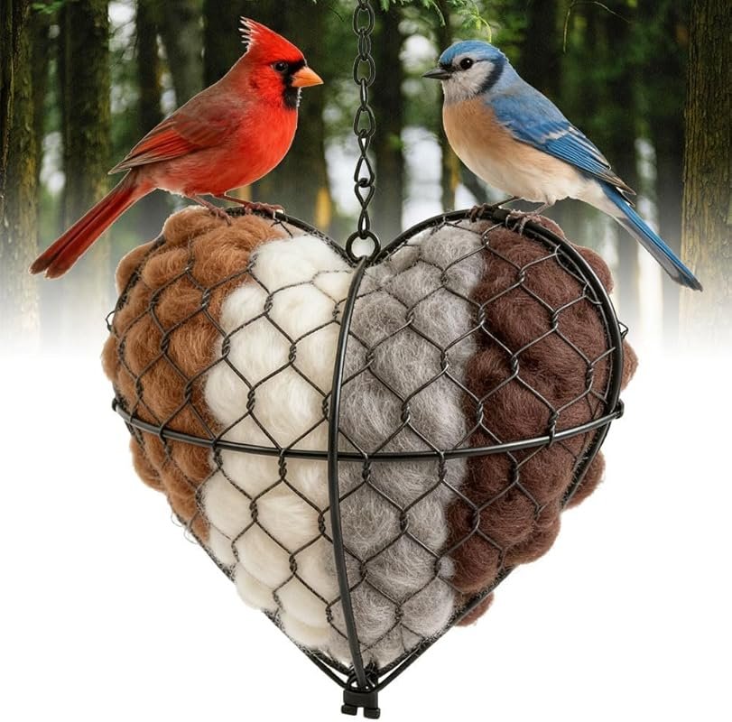 Handmade Alpaca Fiber Bird Nesting Heart – Cozy Winter Shelter & Garde