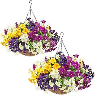 2 Artificial Outdoor Flowers Hanging Baskets
