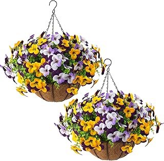 2 Artificial Outdoor Pansy Flowers Hanging