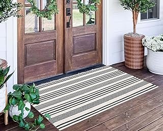 Black White Striped Outdoor Rug 24''