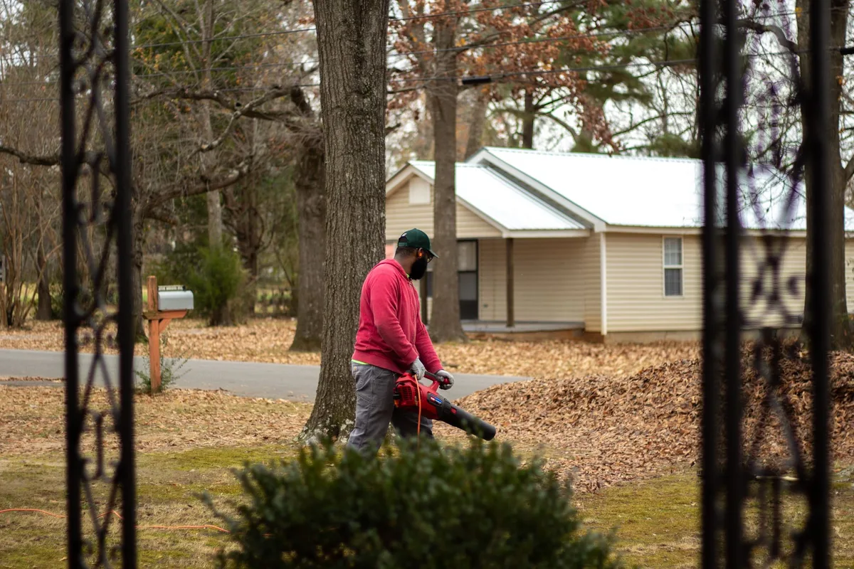 leaf blower in use