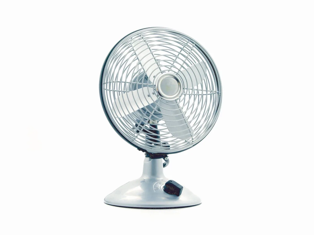 oscillating fan positioned near houseplants